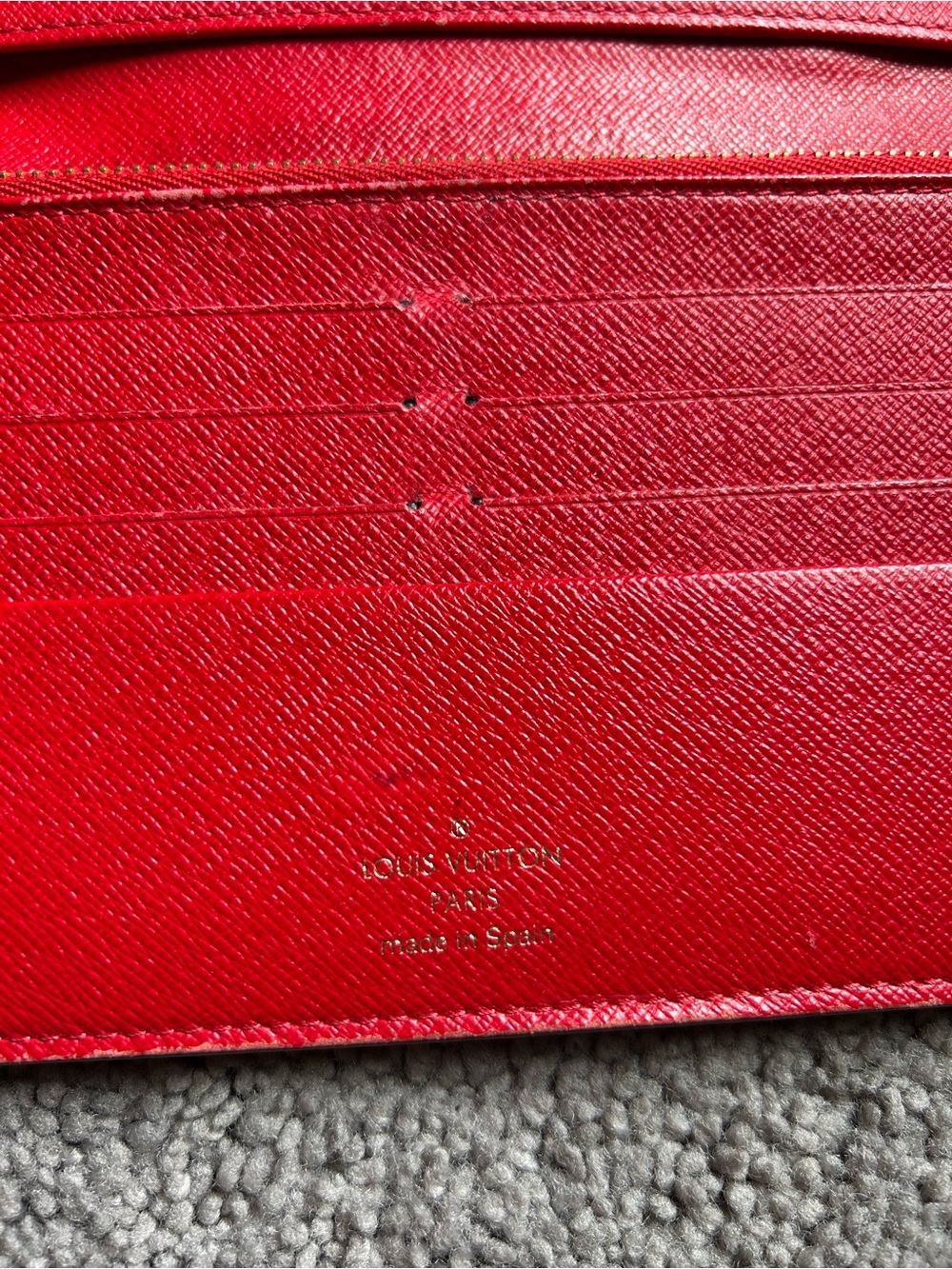Louis Vuitton Monogram Zip-Around Wallet in Brown with Gold Print and Red Accent - Picture 11 of 15